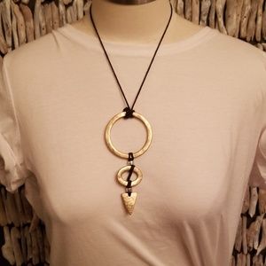 Black leather and gold pendant necklace